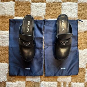 Prada Women’s Black Leather Studded Slip-On Clogs